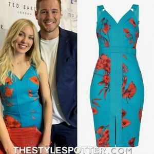 Ted Baker of London Turquoise Floral Red Bodycon Dress Fantasia Panel